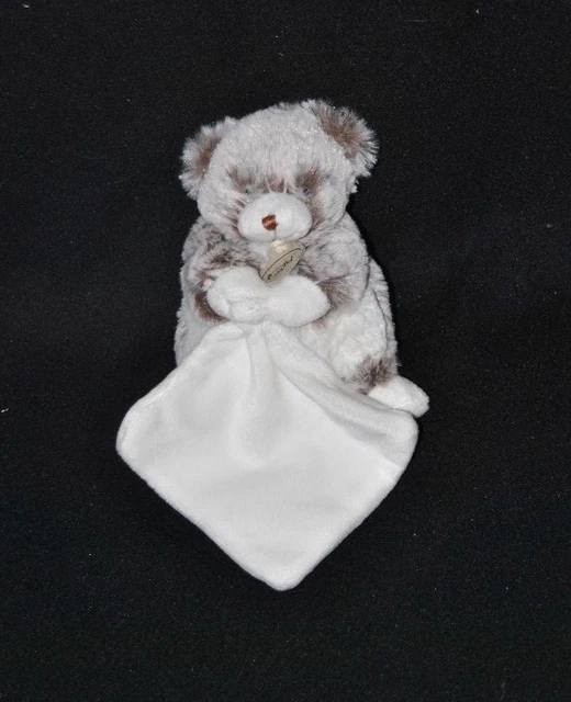 Peluche doudou ours brun blanc chiné les flocons BABY NAT' mouchoir 14 cm NEUF