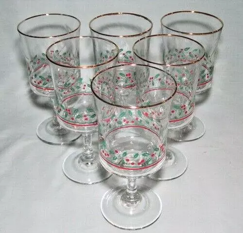 Arby's Holly Berry Glasses Goblets Christmas Vintage 1986 SET of SIX (6)