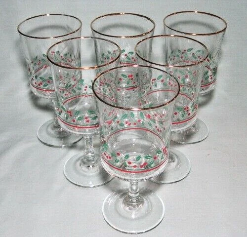 Arby's Holly Berry Glasses Goblets Christmas Vintage 1986 SET of SIX (6)