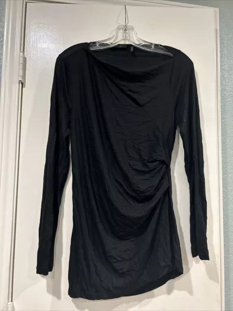 Helmut Lang Ruched Open Back Black Top Size 2 Medium Slit