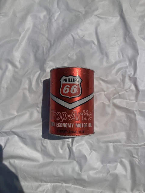 Vintage Phillips 66 Motor Oil Empty Quart Oil Can Black Red White Trop-Artic