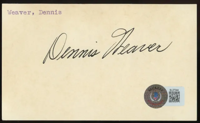 Dennis Weaver d2006 signed autograph 3x5 index card Actor Gunsmoke BAS Stickered