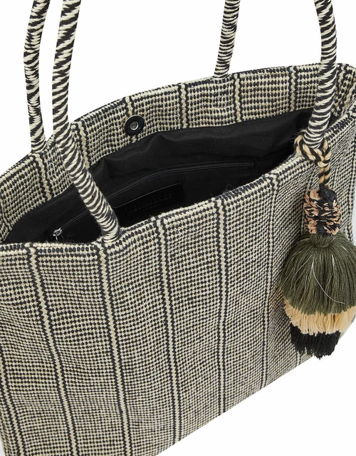 Accessoireiser Sac Client Tissé Meera Avec Garniture Gland Noir Blanc Pom Pom Fourre-Tout