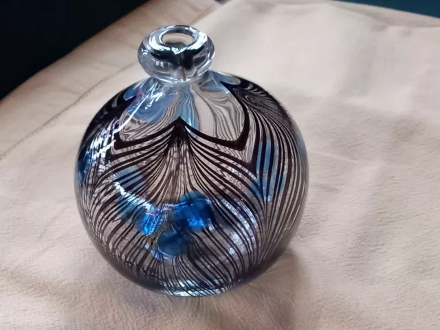Signed George Elliot Bewdley Studio Art Glass Vase Peacock Design