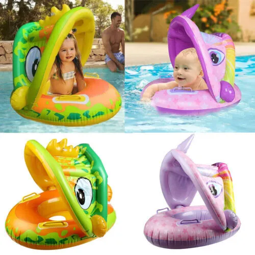 Baby Swimming Ring with Sun Canopy Inflatable Toddler Float Swim Seat Aid Toy UK