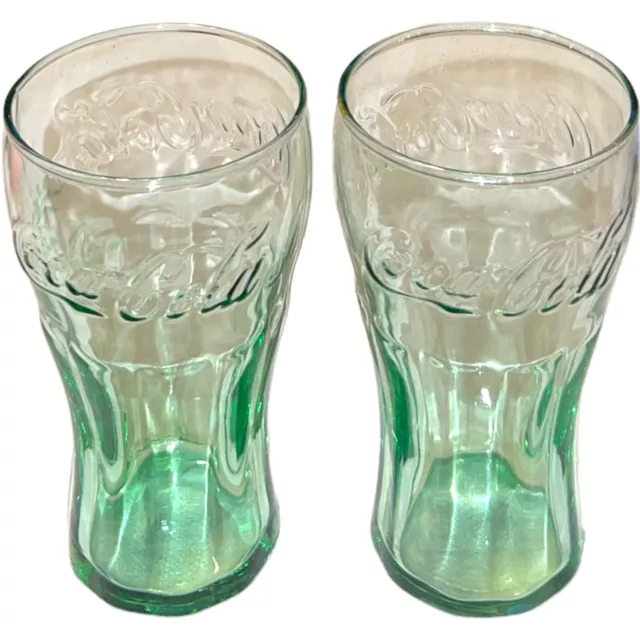 Libbey Colored Green Coca Cola Glasses 4 1/2” Small Clear Glass