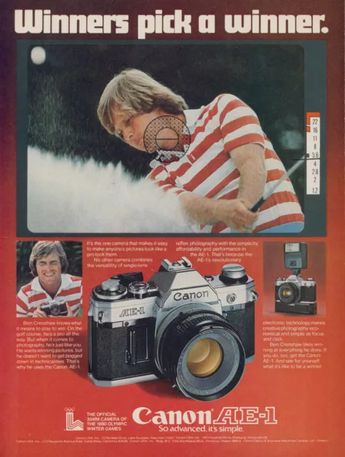 1979 Canon AE1 Camera Ben Crenshaw Golfer Golf Ball Pro Vintage Print Ad SI3