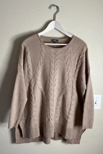 Neiman Marcus Cashmere Collection Tunic Sweater Cable Ribbed Sleeves Tan 2X $425 3