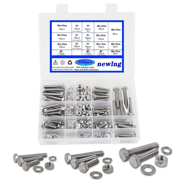 340-Piece Hex Screw & Nut Set - M6/M8/M10 304 Stainless Steel Bolts Kit | Machine Screw Assortment With Washers