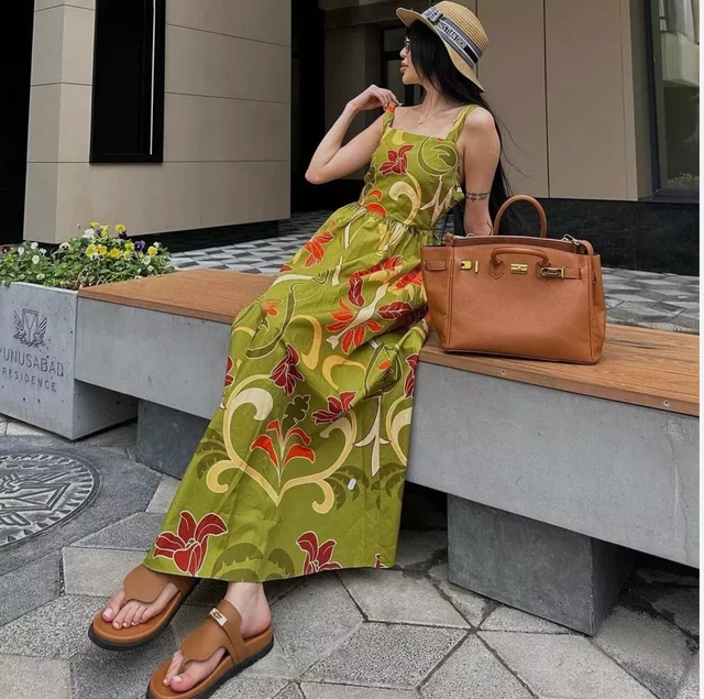 NWT ZARA PRINTED Midi Dress Xs S Ocher | 5107/224 $29.99 - PicClick