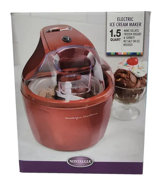 Nostalgia Ice Cream Maker 1.5 Quart Red Make Gelato, Frozen Yogurt & Sorbet