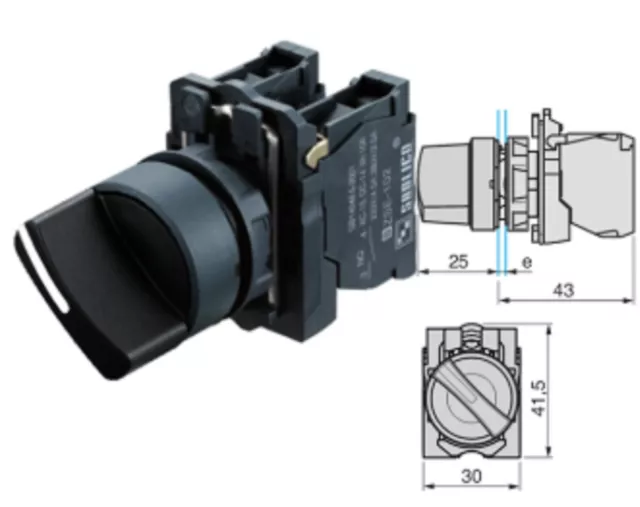 22mm Bore 2 Position 2NO Conection Maintained Select Selector Rotary Switch BLK