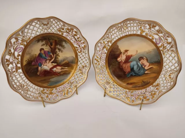 Divine PAIR ROYAL VIENNA PORCELAIN Mythological PLATES,  Artist Signed.