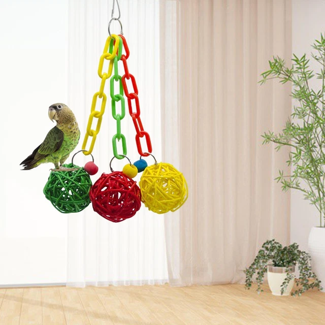 Bola de madera ratán para colgar, columpio de loros para