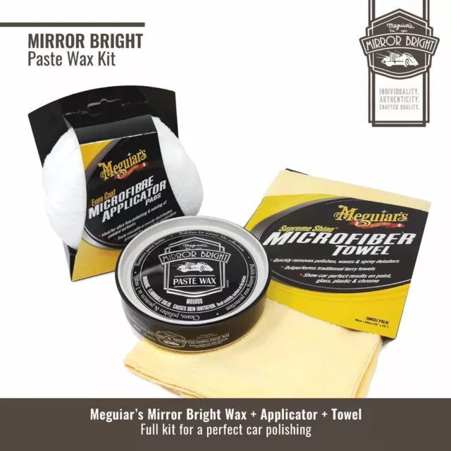 Set die Meguiar Mirror Bright Paste Wachs Mit Techniker Und Mikrofasertuch