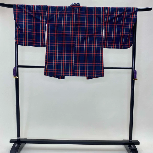 Japanese Kimono Haori／KIMONO jacket／Pure Silk ／check tumugi G-108