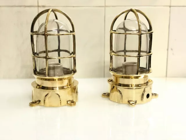 Set Of 2 Nautical Style Solid Brass Marine Bulkhead Passageway Ceiling Light