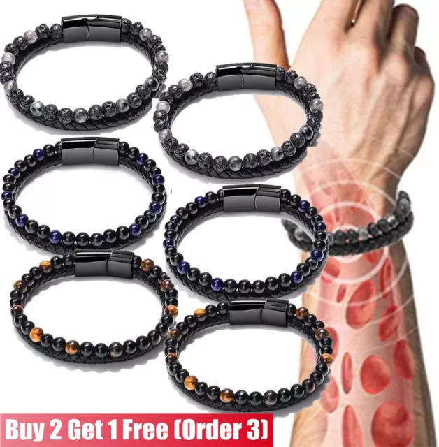 Leather Braided Surfer Wristband Bracelet Tiger Eyes Beaded Bangle Mens Gifts