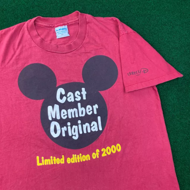 Vintage Disney Cast Member Shirt Mens XL Red 2000 Single Stitch Faded 90s USA