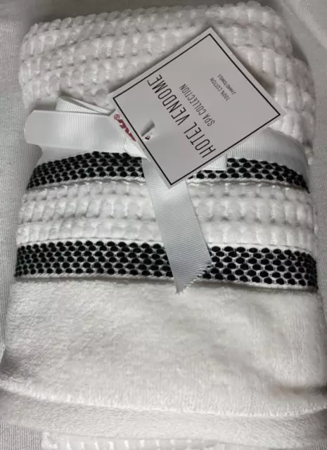 Hotel Vendome Spa Collection 2 Pck Hand Towels COTTON Velour White Grey  Waffle