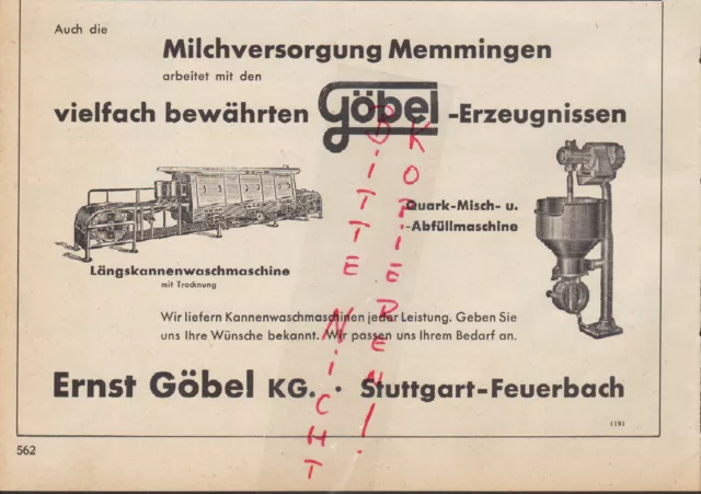 STUTTGART-FEUERBACH, Werbung 1950, Ernst Göbel KG Kannen-Waschmaschinen Quark-