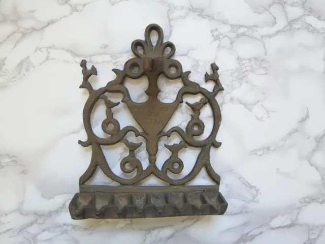 Antique Hanukkah Oil Lamp North African Style Judaica Cast Metal Brass Menorah