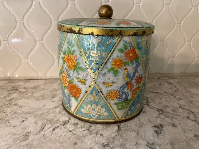 Vintage Multicolor Floral DAHER Round Tin With Lid Made in England 5” x 5”