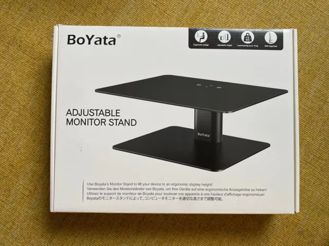 BoYata Adjustable Monitor Stand Riser Height Desktop Storage - Black