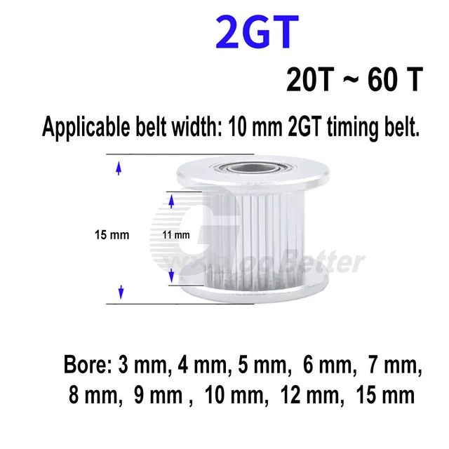 Idler 2GT Tensioner Pulley Tooth wide=11mm 20~60 Teeth Synchronous Idler Pulley