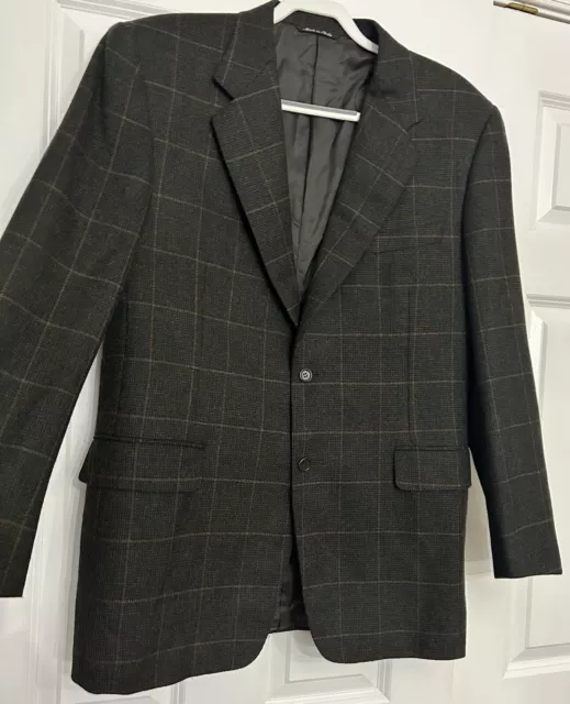 Canali Italy Mens Gray/Brown windowpane 100% Wool Sport Coat Blazer Size 52 R