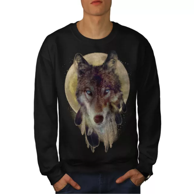 Wellcoda Wolf Dream Catcher Mens Sweatshirt, Wild Casual Pullover Jumper