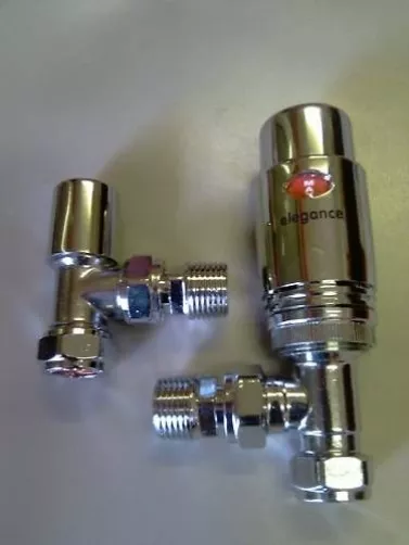 Elegance Trv4 Angled Radiator Valve Chrome Trv + Lpa Wheelhead Pair Pack Set