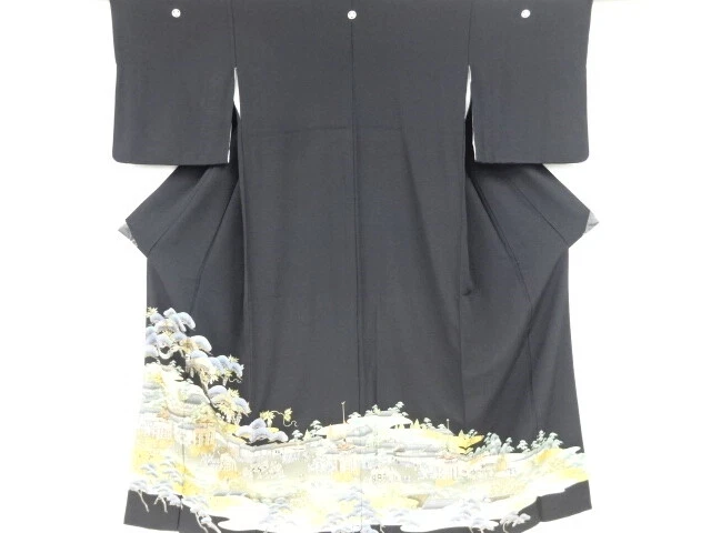 37232# Japanese Kimono / Antique Tomesode / Embroidery / Scenery Of Festival