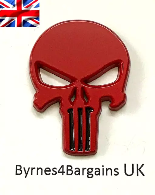 Car Badge Decal Skull Punisher Red Metal 3D Sticker Emblem UK