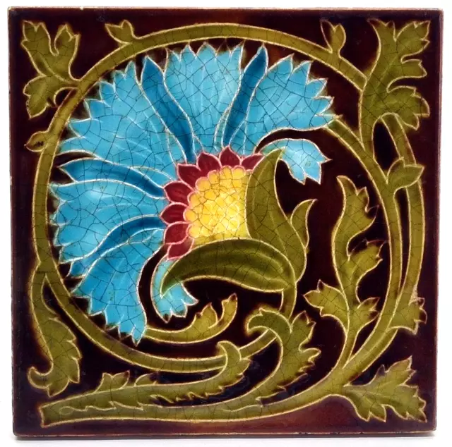 Art Nouveau Fireplace Majolica Tile Floral Design Minton's C1900