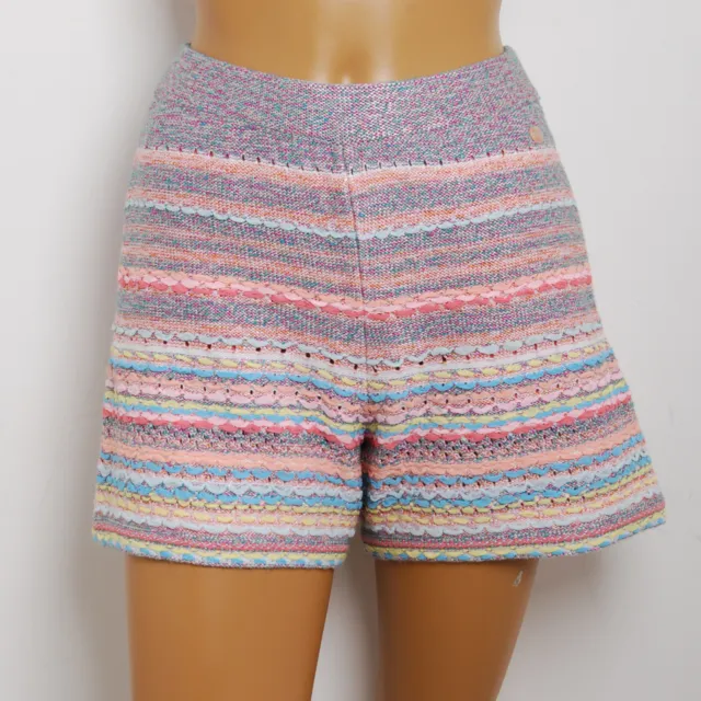 CHANEL Women Pink Shorts Silk Knitted Striped Pockets High Waist Hot Pants IT 38