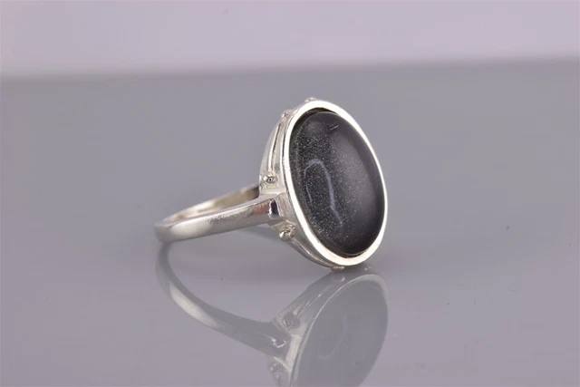 Sterling Silver 17mm Framed Oval Polished Gray Band Ring 925 Sz: 7.5