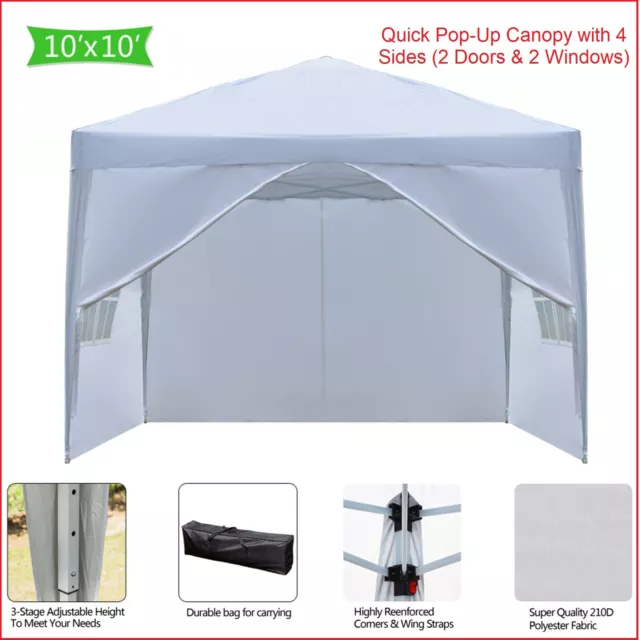 10 x 10 Canopy Quick Pop-Up - 4 Side Walls, Portable, Water Resistant Party Tent