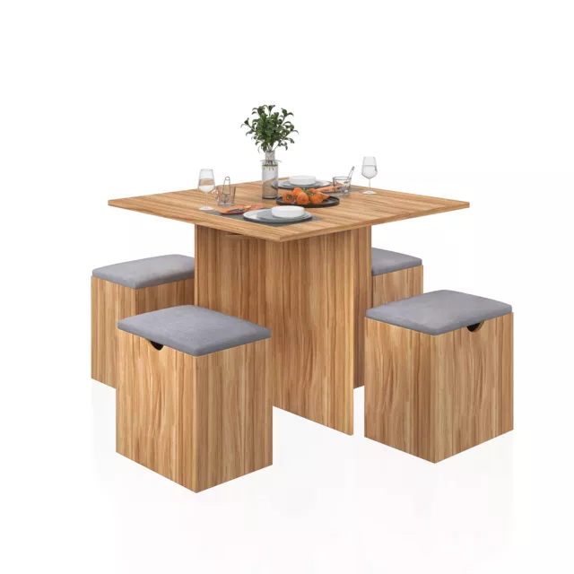 Mondeer 5PC Wooden Dining Table Set 4 Stools with Soft Cushion  Space Saving