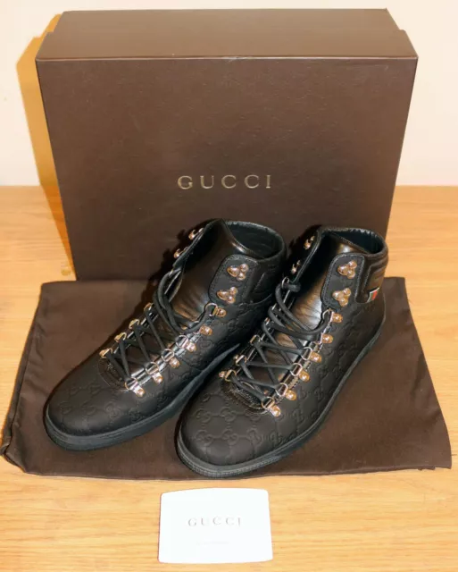 Gucci Micro Guccissima 233334 Men's Black Leather Web Sneakers Size - US 9.5