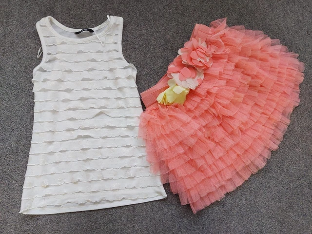 Girls 2 Piece Outfit, Frilled, Layered Vest Top/Layered Rara Skirt  5-6 Years