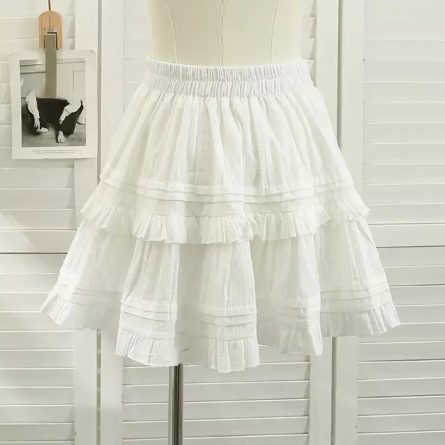 Women Mini Tiered Skirt Ruffled Petticoat Layered Tutu Elastic High Waist Sweet