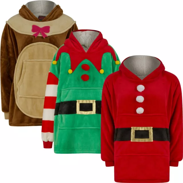 Christmas Novelty Sherpa Lined Blanket Hoodie Cozy Oversized Unisex Sweatshirt