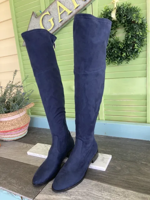 Ivanka Trump Over The Knee Tall Boots Womens Sz 8 Ladies Blue Faux Suede 1”Heel
