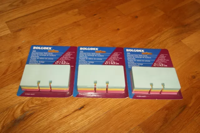 Rolodex 100 Assorted Color Refill Cards 2.25" x 4" lot of 3
