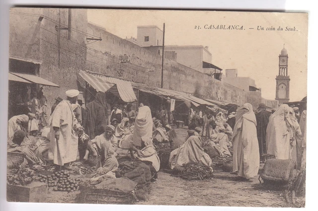 Cpa Africa Morocco - Casablanca A Corner Of The Souk Le March Minaret 1913 ~C50