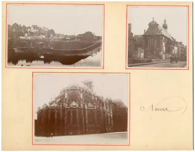 France, Nevers, general view of the commune vintage silver printSet of 3