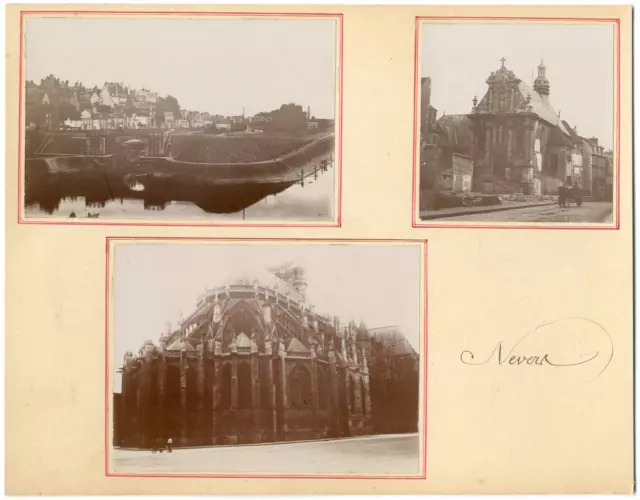 France, Nevers, vue générale de la commune  vintage silver printEnsemble de 3