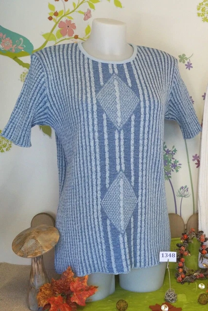 Pull Rayé Femme Tissaïa En Laine à Poils - Taille 38/40 - Grenat Et Bleu Marine - Occasion Très Bon état