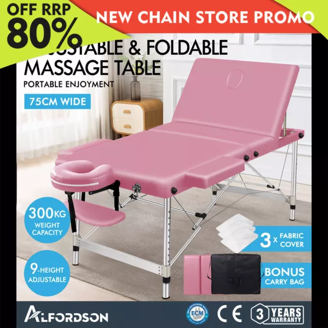 ALFORDSON Massage Table 3 Fold 75cm Foldable Portable Aluminium Lift Up Bed Desk